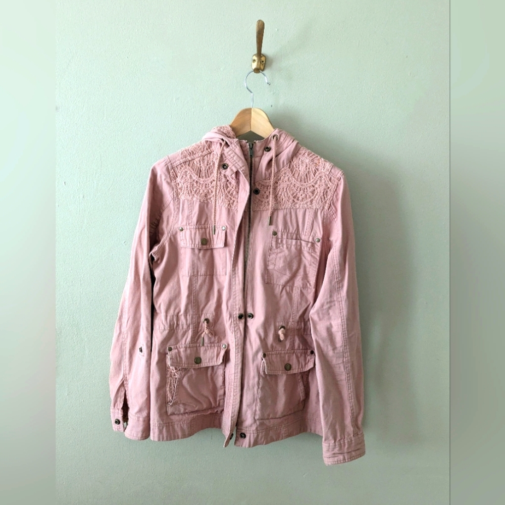American Rag Lace Utility Hooded Button & Zip Jacket